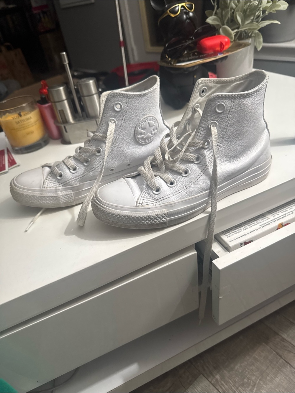 Converse White Kids High-Top Leather Sneakers